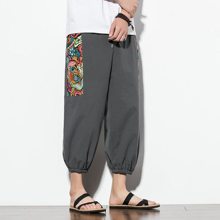Buddha Stones Pantalones capri de verano informales estilo boho con cordón ajustable y diseño abstracto para hombre. - image 2