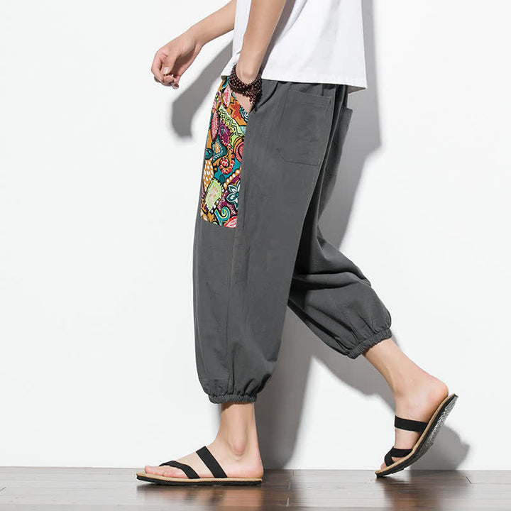 Buddha Stones Pantalones capri de verano informales estilo boho con cordón ajustable y diseño abstracto para hombre. - image 6