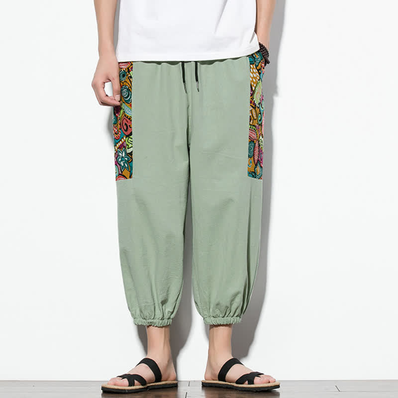 Buddha Stones Pantalones capri de verano informales estilo boho con cordón ajustable y diseño abstracto para hombre. - Verde mar oscuro - US/UK/AU46, EU56 (5XL) - image 22