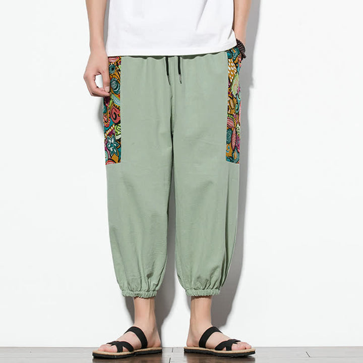 Buddha Stones Pantalones capri de verano informales estilo boho con cordón ajustable y diseño abstracto para hombre. - Verde mar oscuro - US/UK/AU46, EU56 (5XL) - image 22