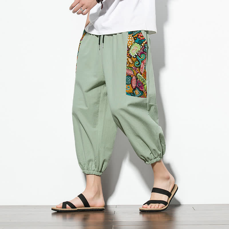 Buddha Stones Pantalones capri de verano informales estilo boho con cordón ajustable y diseño abstracto para hombre. - image 25