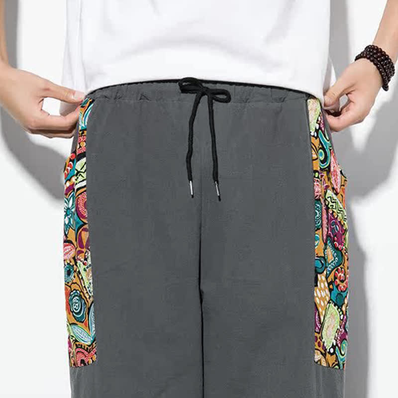 Buddha Stones Pantalones capri de verano informales estilo boho con cordón ajustable y diseño abstracto para hombre. - image 9