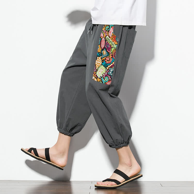 Buddha Stones Pantalones capri de verano informales estilo boho con cordón ajustable y diseño abstracto para hombre. - image 7