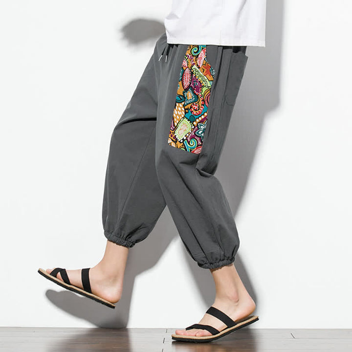 Buddha Stones Pantalones capri de verano informales estilo boho con cordón ajustable y diseño abstracto para hombre. - image 7