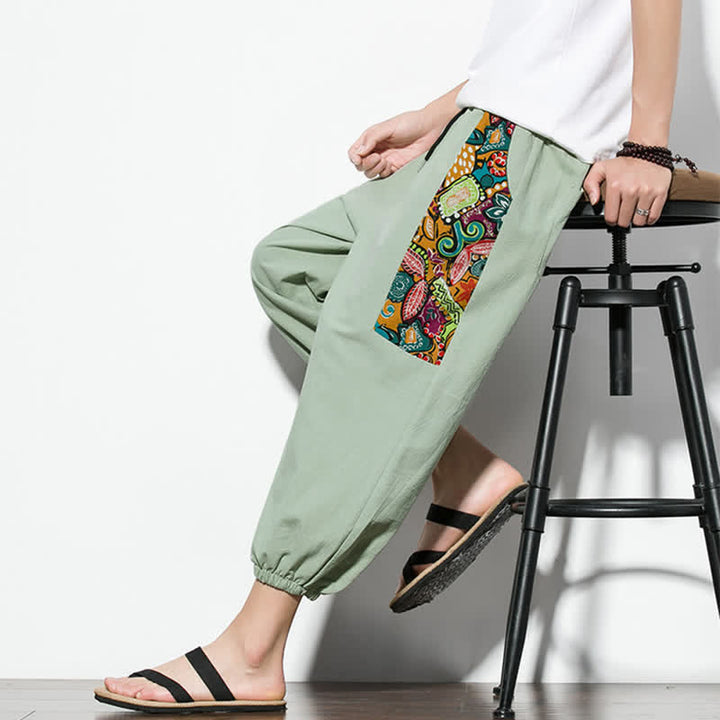 Buddha Stones Pantalones capri de verano informales estilo boho con cordón ajustable y diseño abstracto para hombre. - image 29