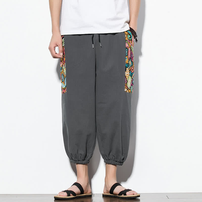 Buddha Stones Pantalones capri de verano informales estilo boho con cordón ajustable y diseño abstracto para hombre. - image 1