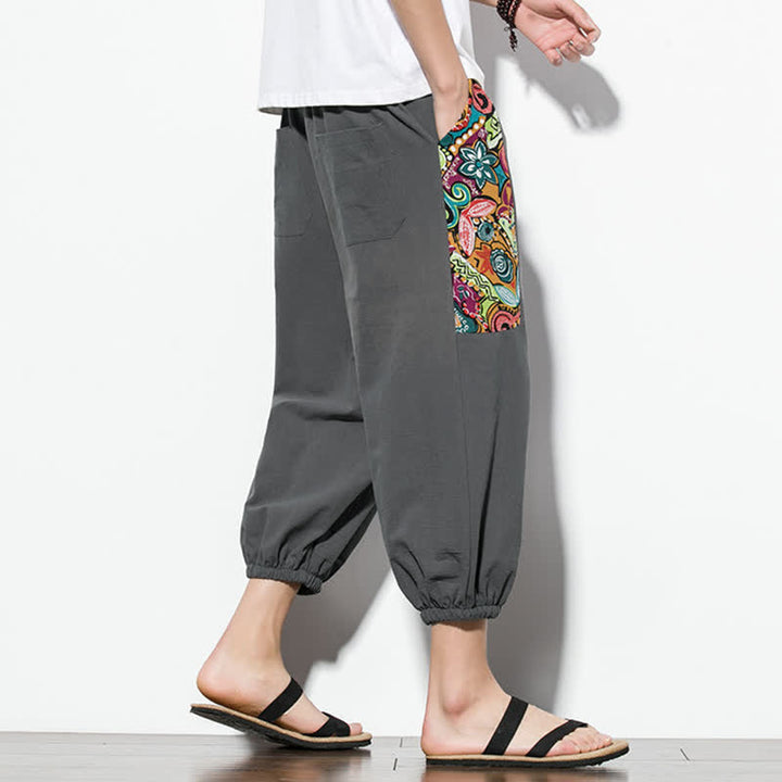 Buddha Stones Pantalones capri de verano informales estilo boho con cordón ajustable y diseño abstracto para hombre. - image 3