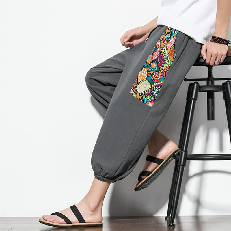 Buddha Stones Pantalones capri de verano informales estilo boho con cordón ajustable y diseño abstracto para hombre. - image 8