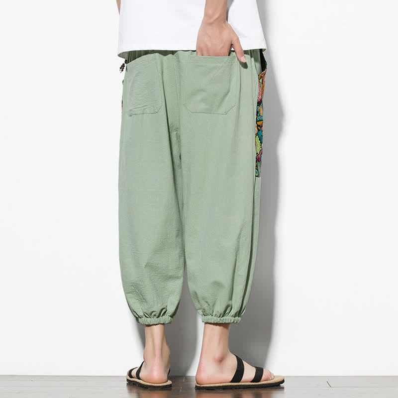 Buddha Stones Pantalones capri de verano informales estilo boho con cordón ajustable y diseño abstracto para hombre. - image 26