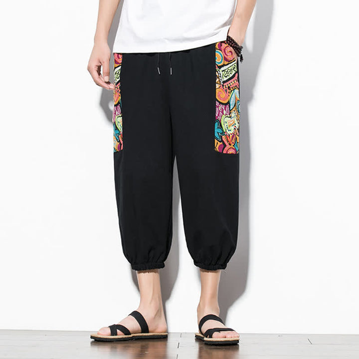 Buddha Stones Pantalones capri de verano informales estilo boho con cordón ajustable y diseño abstracto para hombre. - image 20