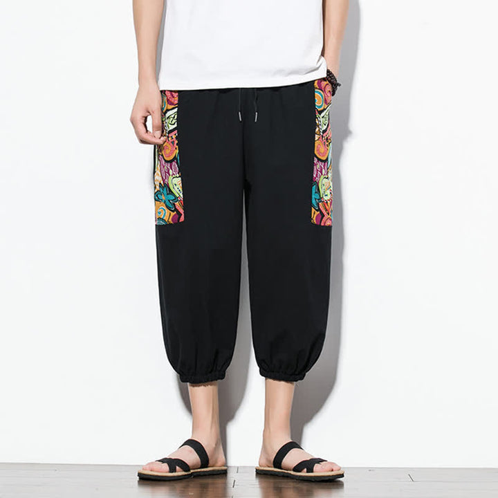 Buddha Stones Pantalones capri de verano informales estilo boho con cordón ajustable y diseño abstracto para hombre. - Negro - US/UK/AU46, EU56 (5XL) - image 13