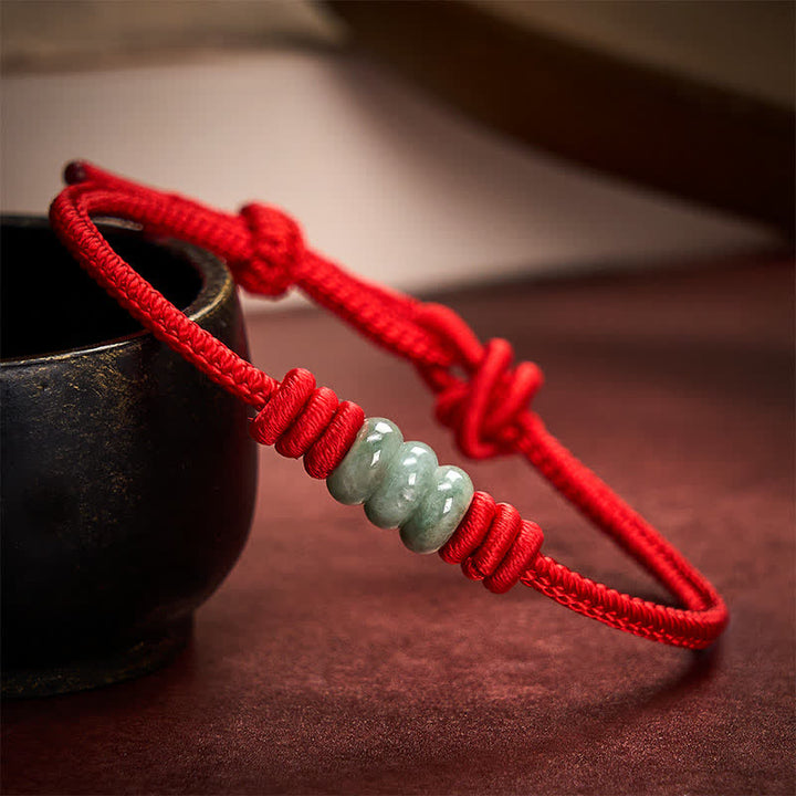 Buddha Stones Pulsera trenzada de nudo corredizo con hilo rojo de jade hecha a mano para protección - Rojo - 5,91-7,48 pulgadas (15-19 cm) - image 8