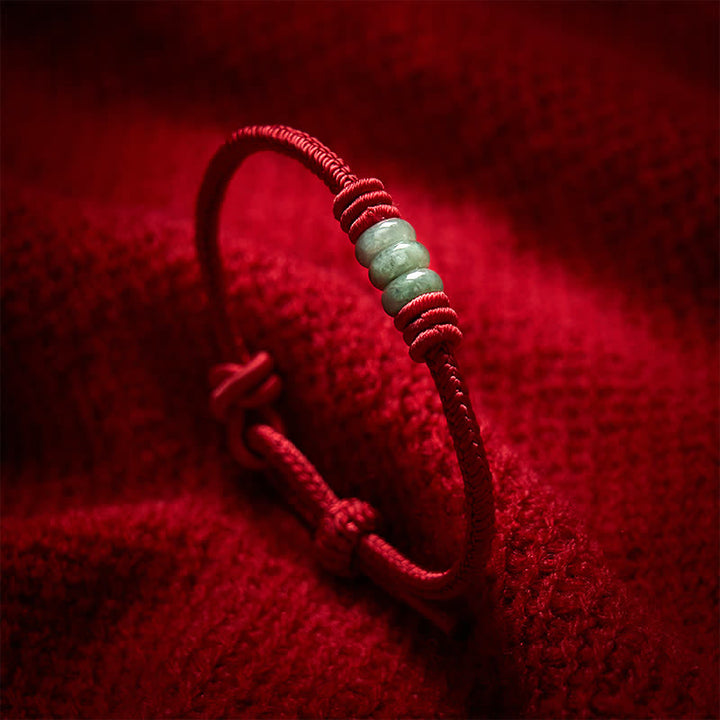 Buddha Stones Pulsera trenzada de nudo corredizo con hilo rojo de jade hecha a mano para protección - Rojo oscuro - 5,91-7,48 pulgadas (15-19 cm) - image 0