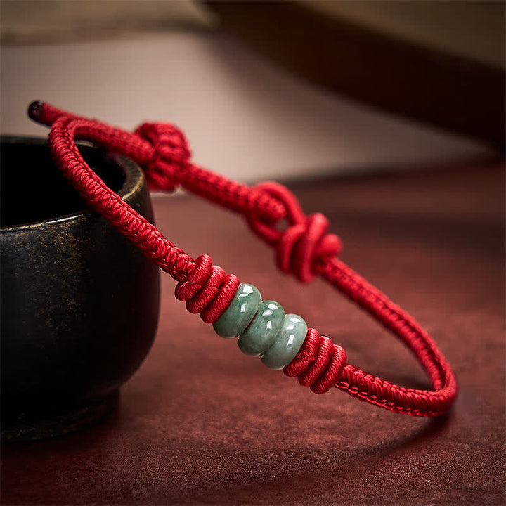 Buddha Stones Pulsera trenzada de nudo corredizo con hilo rojo de jade hecha a mano para protección - image 1