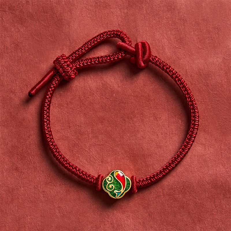 Buddha Stones Pulsera ajustable de cordón trenzado con doble protección de pez koi, hecha a mano en color rojo. - image 1