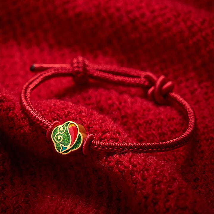 Buddha Stones Pulsera ajustable de cordón trenzado con doble protección de pez koi, hecha a mano en color rojo. - Rojo oscuro - 5,91-7,48 pulgadas (15-19 cm) - image 0