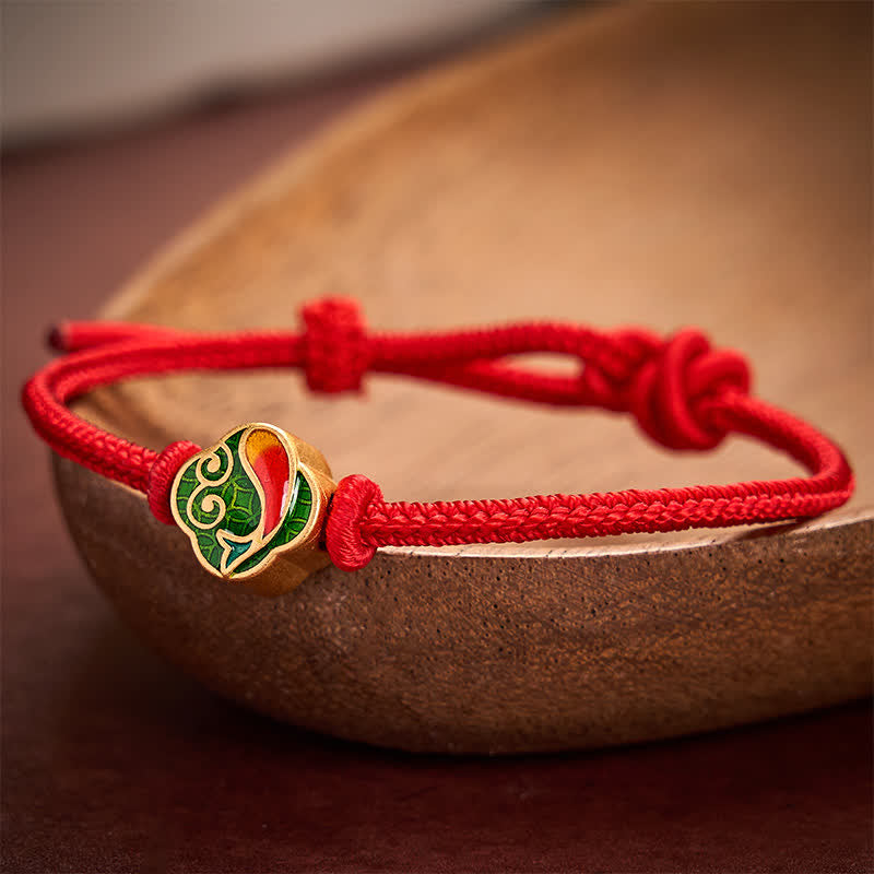 Buddha Stones Pulsera ajustable de cordón trenzado con doble protección de pez koi, hecha a mano en color rojo. - image 10