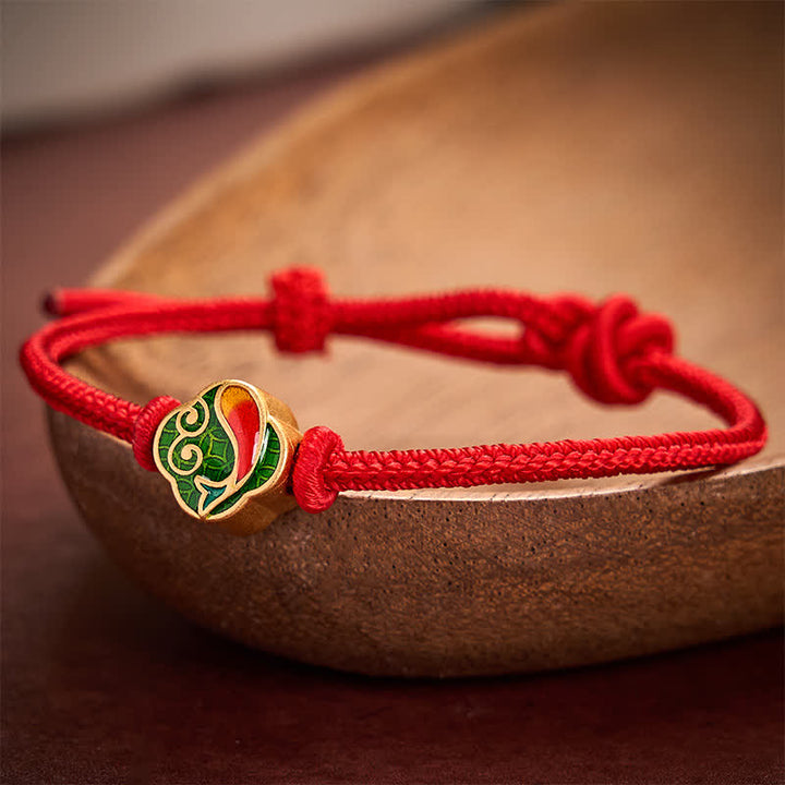 Buddha Stones Pulsera ajustable de cordón trenzado con doble protección de pez koi, hecha a mano en color rojo. - image 10