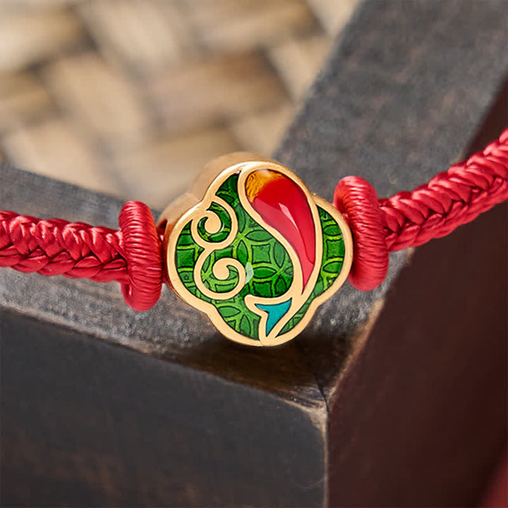 Buddha Stones Pulsera ajustable de cordón trenzado con doble protección de pez koi, hecha a mano en color rojo. - image 5