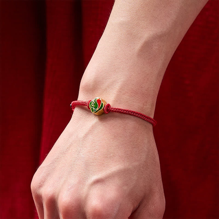 Buddha Stones Pulsera ajustable de cordón trenzado con doble protección de pez koi, hecha a mano en color rojo. - image 4