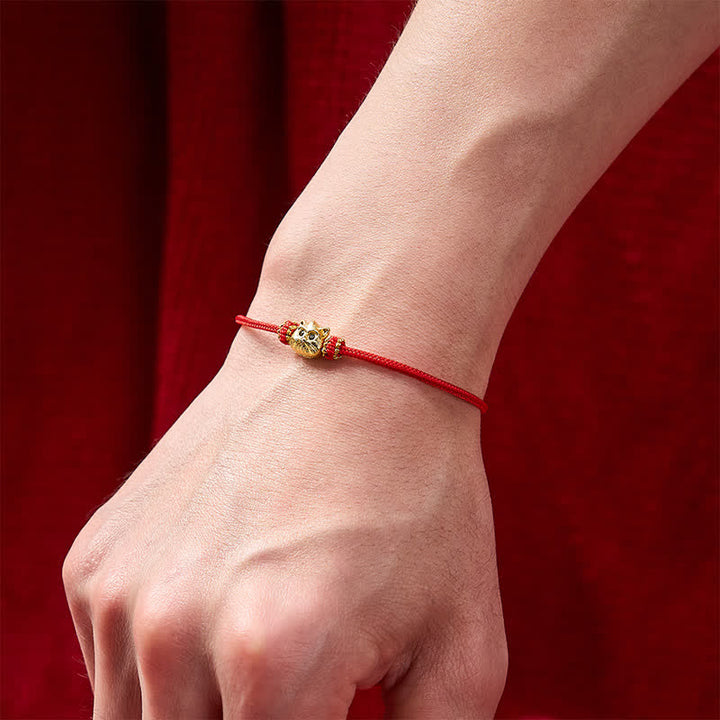 Buddha Stones Pulsera de la suerte con lindo gato, tejida a mano con hilo rojo. - image 4