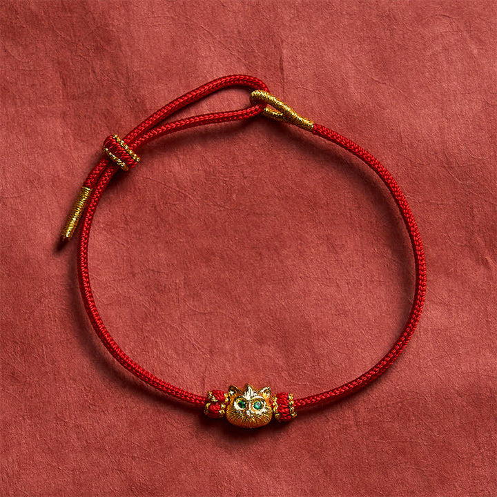 Buddha Stones Pulsera de la suerte con lindo gato, tejida a mano con hilo rojo. - image 3
