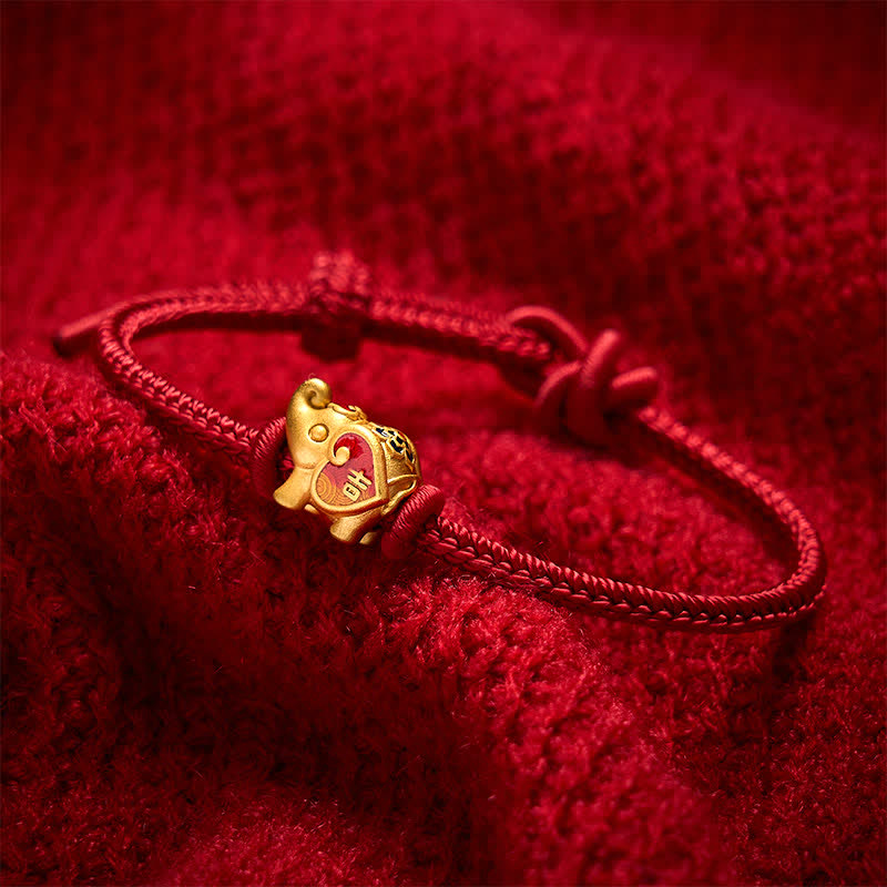 Buddha Stones Pulsera ajustable trenzada de protección con forma de corazón y elefante, hecha a mano con hilo rojo. - image 3