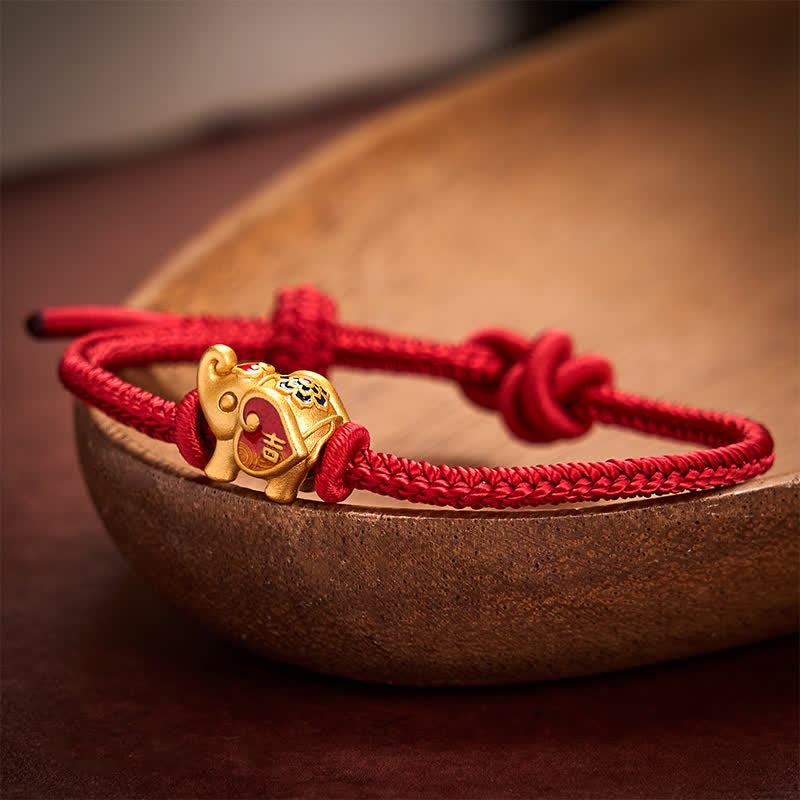 Buddha Stones Pulsera ajustable trenzada de protección con forma de corazón y elefante, hecha a mano con hilo rojo. - image 1