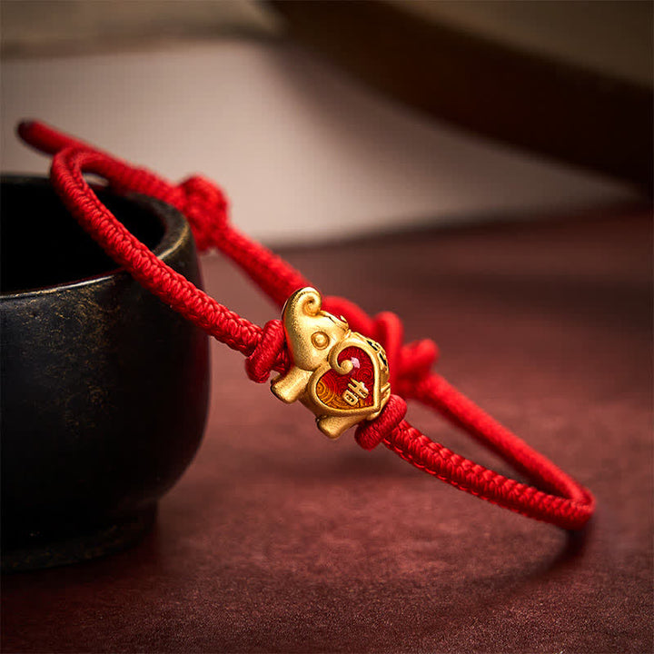 Buddha Stones Pulsera ajustable trenzada de protección con forma de corazón y elefante, hecha a mano con hilo rojo. - Rojo - 5,91-7,48 pulgadas (15-19 cm) - image 8