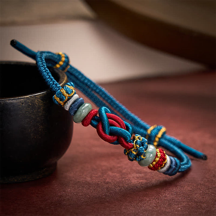 Buddha Stones Pulsera de cordón trenzado con nudo de corazón de jade, tejida a mano. - Azul Rojo (Circunferencia de la muñeca 15-19 cm) - image 15