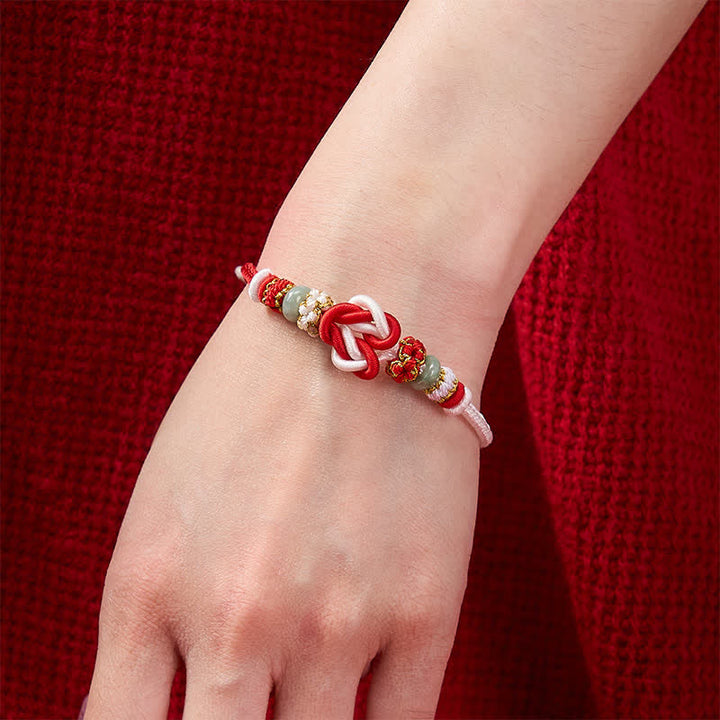 Buddha Stones Pulsera de cordón trenzado con nudo de corazón de jade, tejida a mano. - image 13
