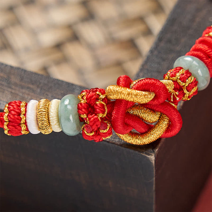 Buddha Stones Pulsera de cordón trenzado con nudo de corazón de jade, tejida a mano. - image 4