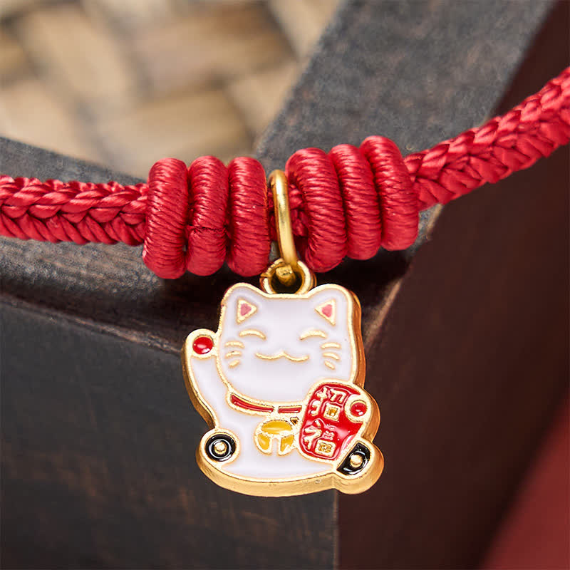 Buddha Stones Pulsera ajustable hecha a mano con hilo trenzado rojo, diseño de gato de la suerte que trae buena fortuna y personaje Fu. - image 12