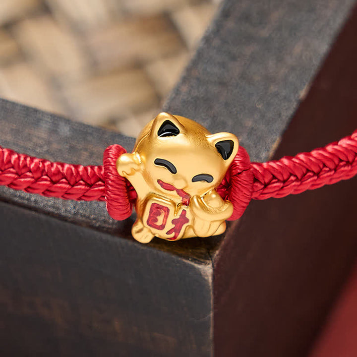 Buddha Stones Pulsera ajustable hecha a mano con hilo trenzado rojo y diseño de gato dorado de la suerte. - image 5