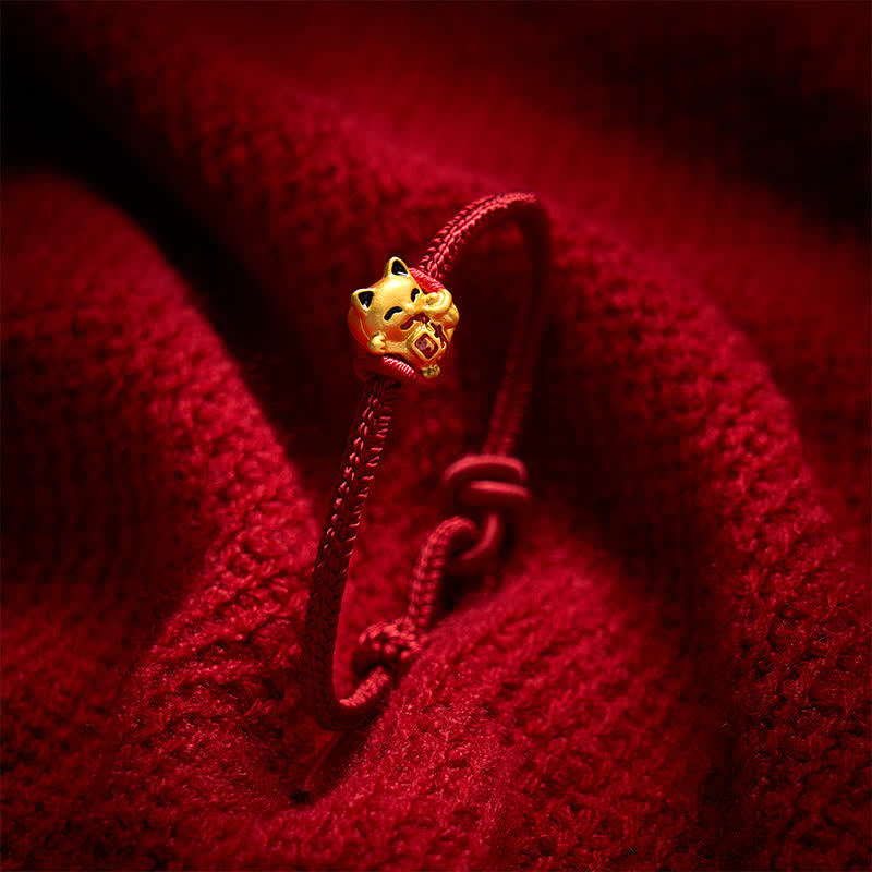 Buddha Stones Pulsera ajustable hecha a mano con hilo trenzado rojo y diseño de gato dorado de la suerte. - image 9