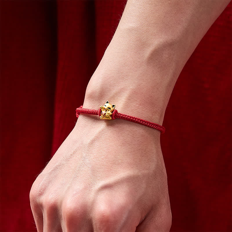Buddha Stones Pulsera ajustable hecha a mano con hilo trenzado rojo y diseño de gato dorado de la suerte. - image 10