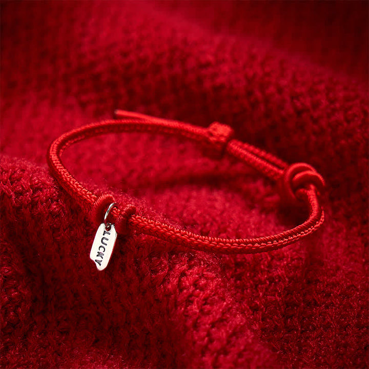 Buddha Stones Pulsera ajustable con dije de la suerte, hecha a mano con hilo trenzado rojo. - image 2