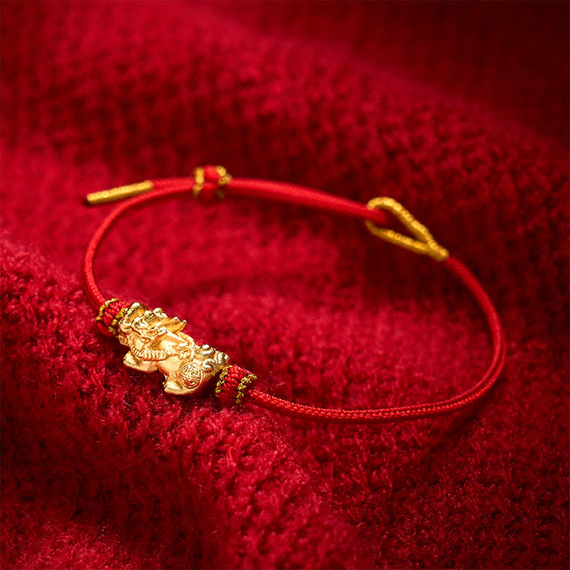 Buddha Stones Pulsera de la suerte PiXiu tejida a mano con hilo rojo - Rojo (circunferencia de la muñeca: 15-19 cm) - image 0