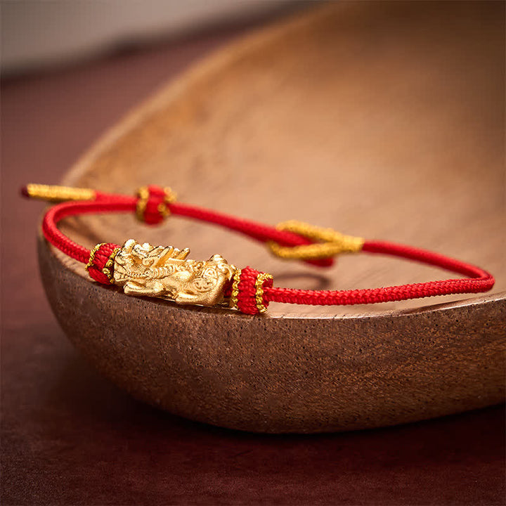 Buddha Stones Pulsera de la suerte PiXiu tejida a mano con hilo rojo - image 1