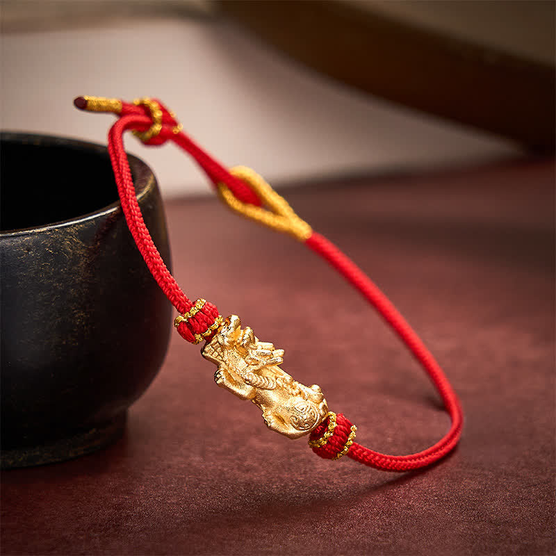Buddha Stones Pulsera de la suerte PiXiu tejida a mano con hilo rojo - image 2