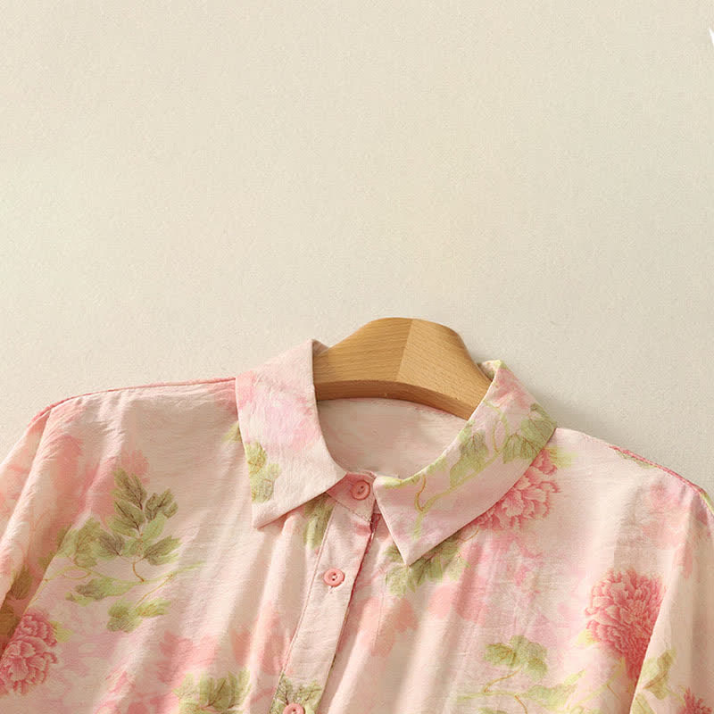 Buddha Stones Camisas de manga corta para mujer con botones y estampado floral estilo bohemio veraniego - image 12