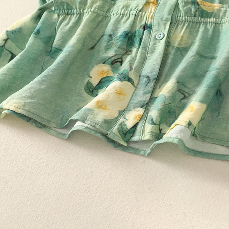 Buddha Stones Camisas de manga corta para mujer con botones y estampado floral estilo bohemio veraniego - image 9