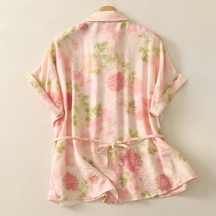 Buddha Stones Camisas de manga corta para mujer con botones y estampado floral estilo bohemio veraniego - image 11