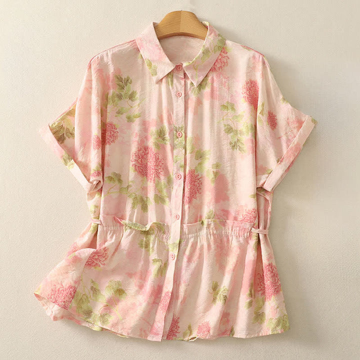Buddha Stones Camisas de manga corta para mujer con botones y estampado floral estilo bohemio veraniego - rosa claro - US8-10, UK/AU12-14, EU40-42 (2XL) - image 10