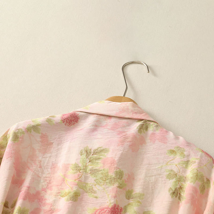 Buddha Stones Camisas de manga corta para mujer con botones y estampado floral estilo bohemio veraniego - image 13