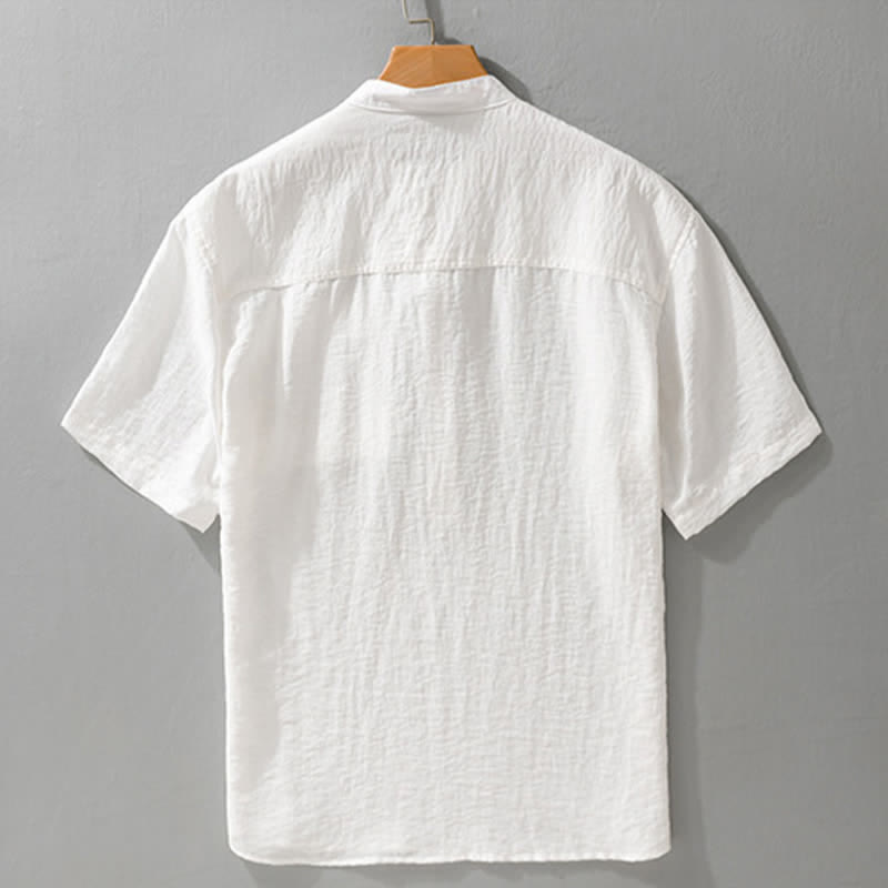 Buddha Stones Camisa de manga corta para hombre estilo Tang, informal, con cuello mandarín, medio botón y bolsillo de parche. - image 11