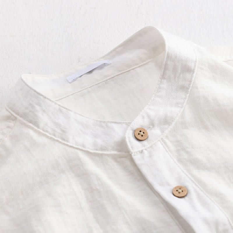 Buddha Stones Camisa de manga corta para hombre estilo Tang, informal, con cuello mandarín, medio botón y bolsillo de parche. - image 13