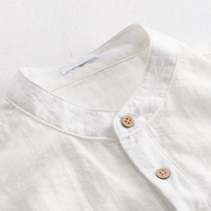 Buddha Stones Camisa de manga corta para hombre estilo Tang, informal, con cuello mandarín, medio botón y bolsillo de parche. - image 13