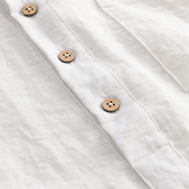 Buddha Stones Camisa de manga corta para hombre estilo Tang, informal, con cuello mandarín, medio botón y bolsillo de parche. - image 14