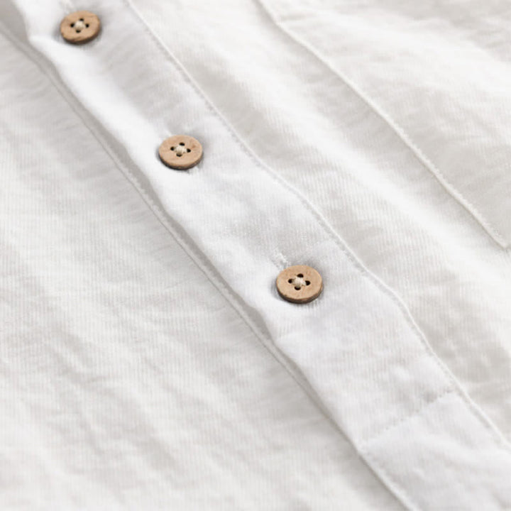 Buddha Stones Camisa de manga corta para hombre estilo Tang, informal, con cuello mandarín, medio botón y bolsillo de parche. - image 14